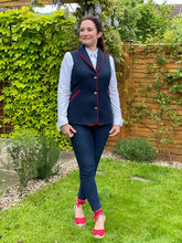 Load image into Gallery viewer, Chloe | British Blue waistcoat with red trim &amp; quilted lining
