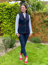 Load image into Gallery viewer, Chloe | British Blue waistcoat with red trim & quilted lining