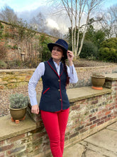 Load image into Gallery viewer, Chloe | British Blue waistcoat with red trim & quilted lining