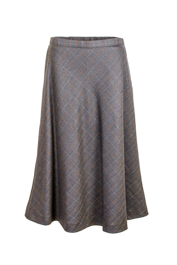 Rachele | Blue and camel checked long skirt