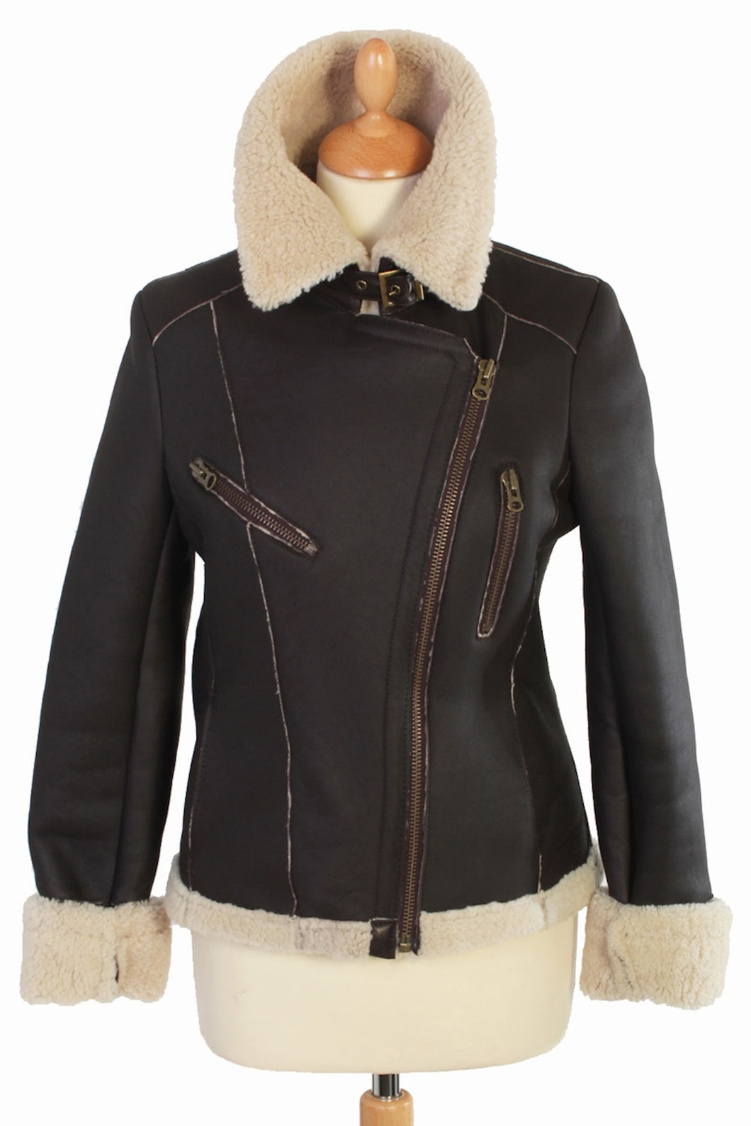 Aviator style Jacket in top quality leather with sheepskin inner