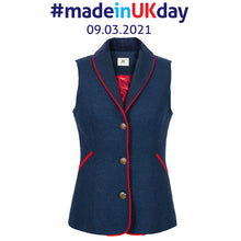 Load image into Gallery viewer, Chloe | British Blue waistcoat with red trim &amp; quilted lining
