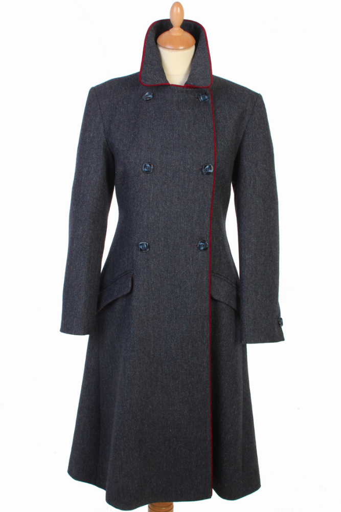Duchess Navy herringbone long coat | Free UK Delivery | Maquien